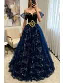 Fantasy Bling Stars Off Shoulder Ballgown Prom Dress