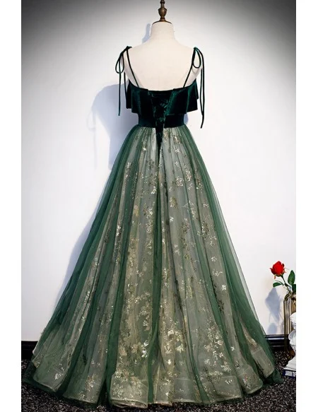 Elegant Green Tulle Long Prom Dress With Straps