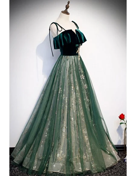 Elegant Green Tulle Long Prom Dress With Straps