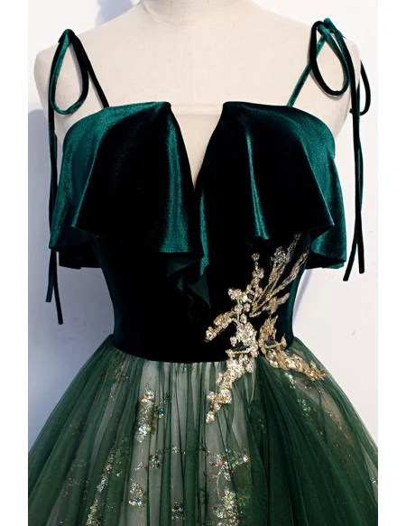 Elegant Green Tulle Long Prom Dress With Straps
