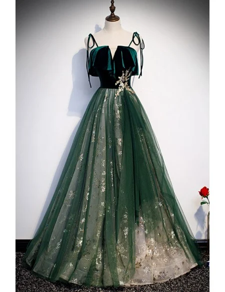 Elegant Green Tulle Long Prom Dress With Straps