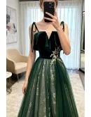 Elegant Green Tulle Long Prom Dress With Straps