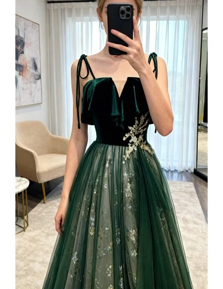 Elegant Green Tulle Long Prom Dress With Straps