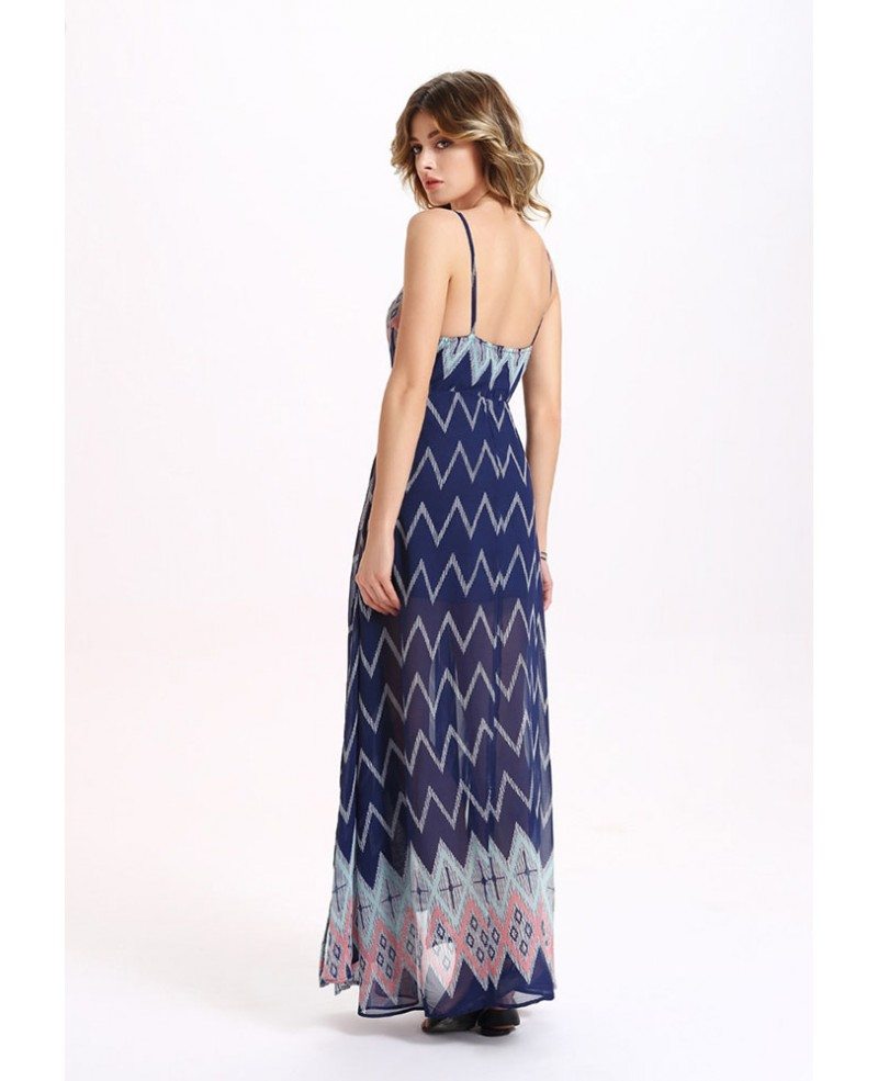 Spaghetti Strap Print Pleated Flowy Maxi Dress main image 0