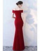 Burgundy Side Slit Mermaid Formal Dress Off Shoulder