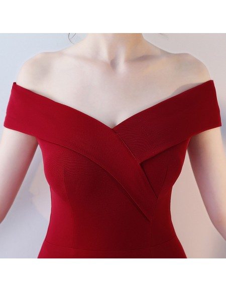 Burgundy Side Slit Mermaid Formal Dress Off Shoulder