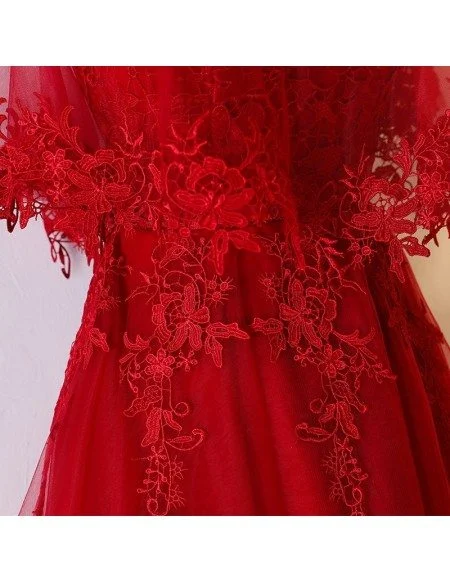 Unique Burgundy High Low Tulle Cheap Prom Dress With Appliques
