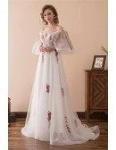 Fairy Tale Off The Shoulder Puffy Prom Dress With Color Embroidery