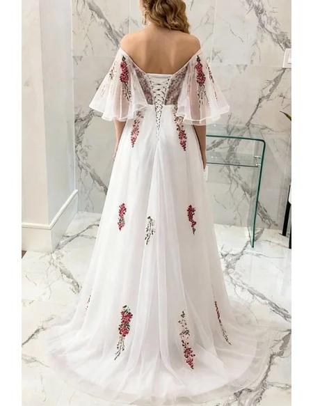 Fairy Tale Off The Shoulder Puffy Prom Dress With Color Embroidery