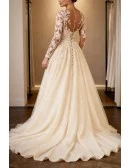Luxurious Tulle Lace Vneck Wedding Dress With Long Sleeves