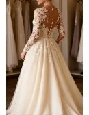 Luxurious Tulle Lace Vneck Wedding Dress With Long Sleeves