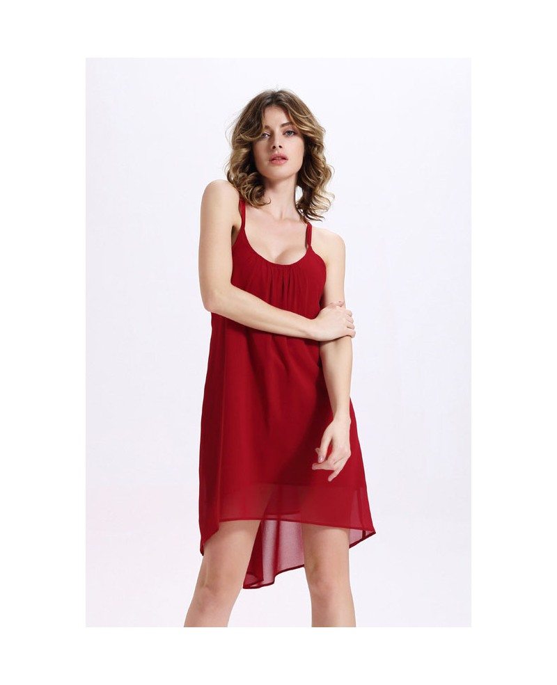 Cross Back Burgundy Chiffon Shift Dress -GemGrace