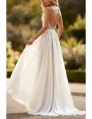 Gorgeous Ivory Lace Wedding Dress With Illusion Neckline And Sheer Back