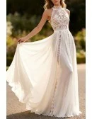 Gorgeous Ivory Lace Wedding Dress With Illusion Neckline And Sheer Back