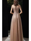 Gorgeous Brown Gold Bling Sequins Tulle Aline Prom Dress with Short Sleeves