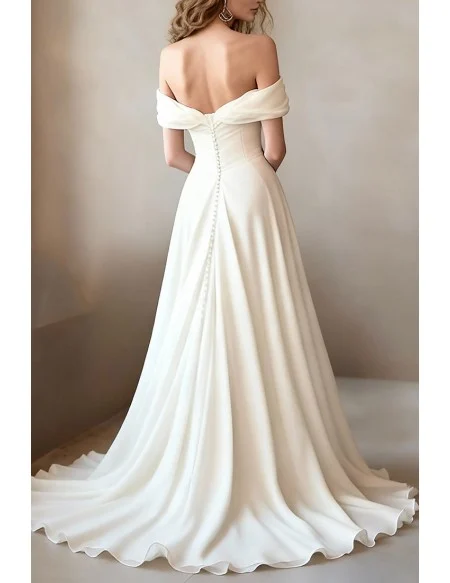 Off The Shoulder Ruffles And Sweetheart Ivory Chiffon Wedding Dress