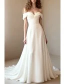 Off The Shoulder Ruffles And Sweetheart Ivory Chiffon Wedding Dress