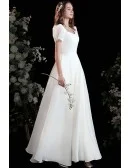 Pretty White Aline Long Satin Wedding Party Dress with Bubble Sleeves