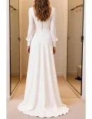 Elegant White Square Neck Wedding Dress With Long Sleeves