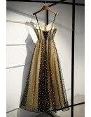 Black With Gold Stars Corset Prom Dress With Straps