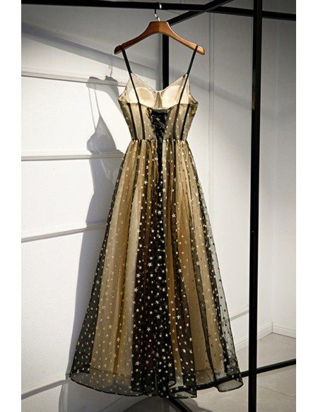 Black With Gold Stars Corset Prom Dress With Straps