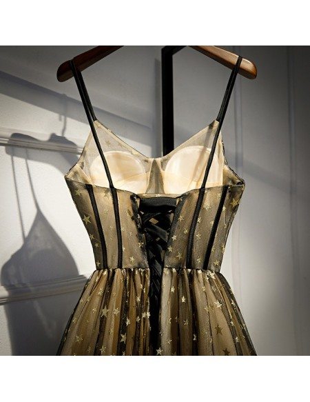 Black With Gold Stars Corset Prom Dress With Straps