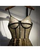 Black With Gold Stars Corset Prom Dress With Straps
