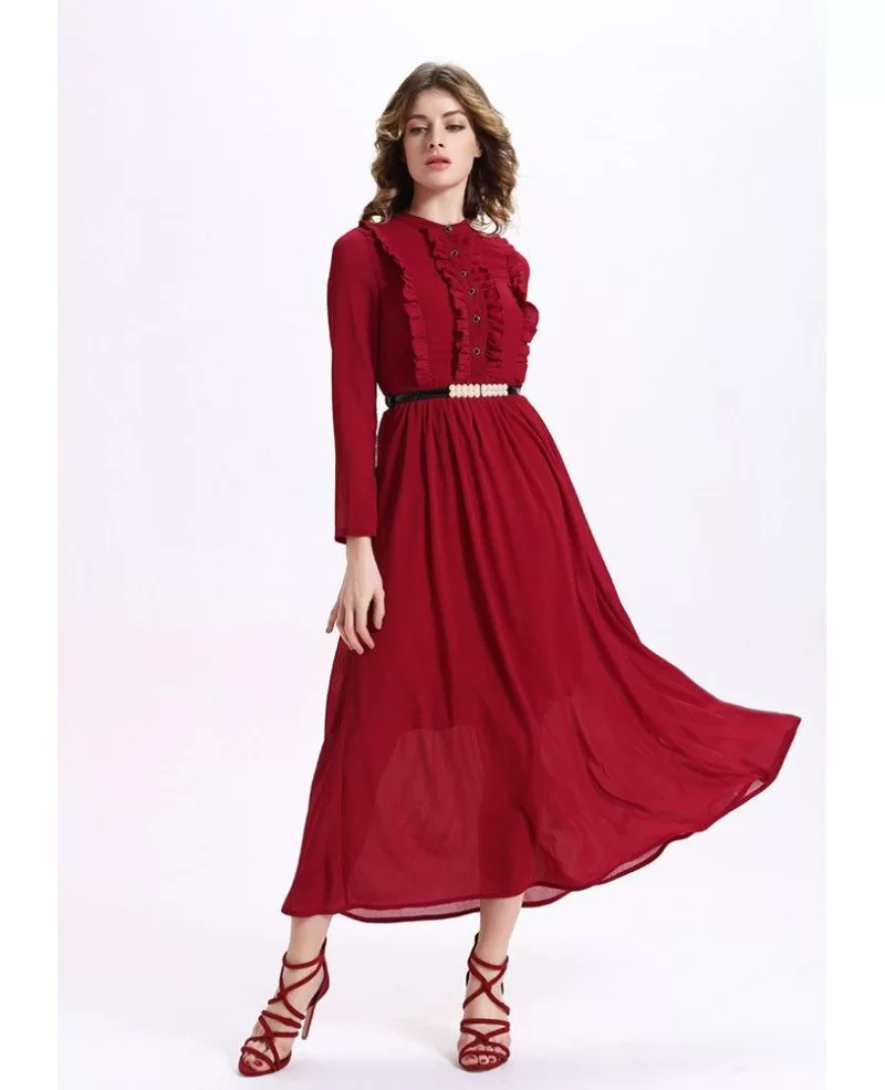 burgundy chiffon maxi dress