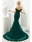 Mermaid Green Lace Beading Prom Formal Dress With Off Shoulder Strap