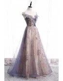 Dusty Illusion Round Neck Tulle Prom Dress with Bling Sequins