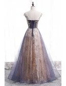 Dusty Illusion Round Neck Tulle Prom Dress with Bling Sequins