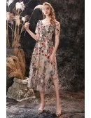 Tea Length Special Floral Embroidery Prom Dress with Short Sleeves
