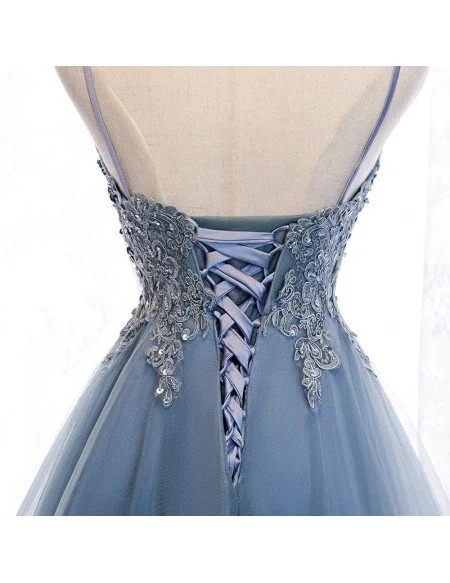 Dusty Blue High Low Prom Party Dress With Beaded Ruffles