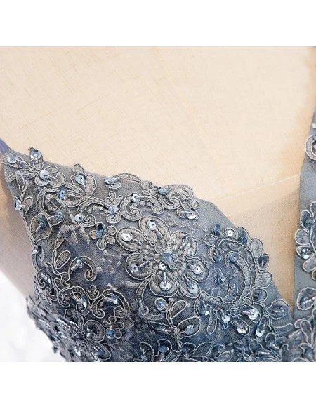 Dusty Blue High Low Prom Party Dress With Beaded Ruffles