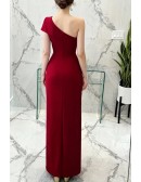 Sexy One Shoulder Burgundy Fitted Formal Dress with Slit