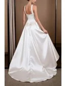White Satin Wedding Dress With High Slit Draped Skirt