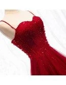 Burgundy Slim Long Tulle Formal Dress With Straps