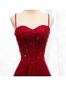 Burgundy Slim Long Tulle Formal Dress With Straps