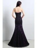 Strapless Trumpet Fitted Formal Dress All Lace Black And Purple