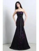 Strapless Trumpet Fitted Formal Dress All Lace Black And Purple