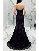 Strapless Trumpet Fitted Formal Dress All Lace Black And Purple