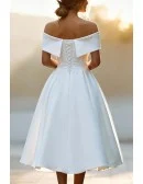 Chic White Off Shoulder Tea Length Wedding Dress With Satin And A-Line Skirt