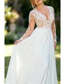 Graceful Ivory Lace Wedding Gown Featuring Sheer Sleeves And Open Back Design