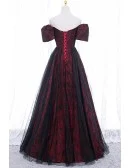 Burgundy Floral Pattern Long Off Shoulder Prom Dress With Sleeves
