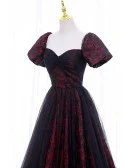 Burgundy Floral Pattern Long Off Shoulder Prom Dress With Sleeves