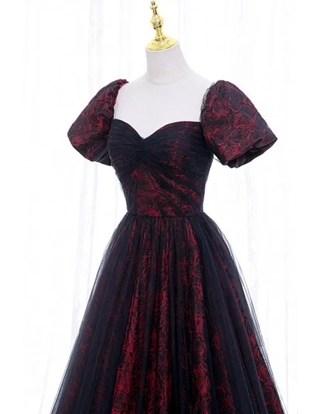 Burgundy Floral Pattern Long Off Shoulder Prom Dress With Sleeves