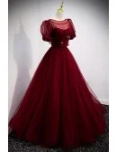 Burgundy Ballgown Long Prom Dress with Removable Jacket