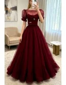 Burgundy Ballgown Long Prom Dress with Removable Jacket