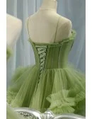 Stunning Green Tiered Pleated Tulle Formal Prom Dress With Straps