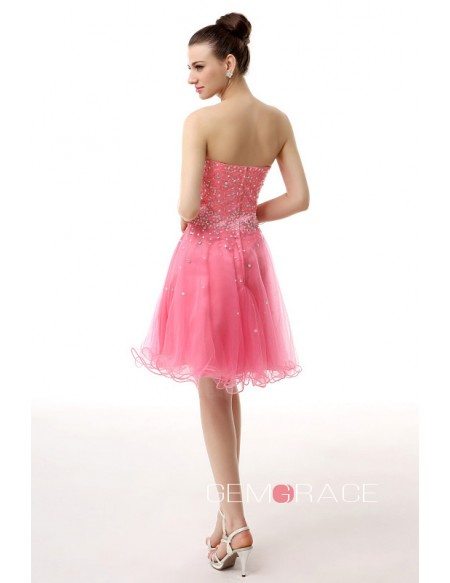 A-Line Sweetheart Short Tulle Prom Dress With Beading #YH0012 $109 ...
